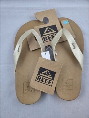 REEF Cushion Bounce Court Gold Metallic Flip Flops Size 5 NWT